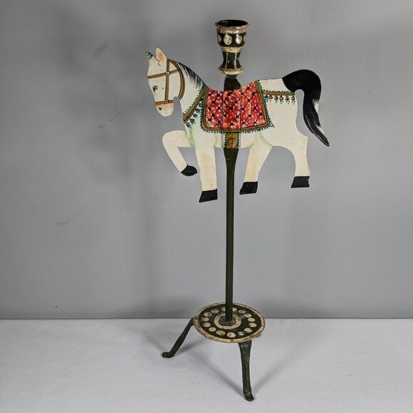 Hand painted metal carousel horse candlestick holder 39cm, Christmas table decor - Picture 2 of 6